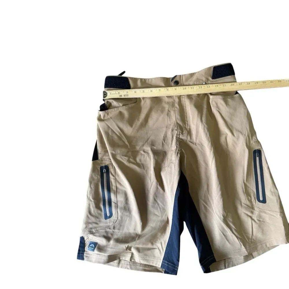 Zoic Ether Bike Shorts Mens Size L Tan Stretch Pockets Adjustable Waist